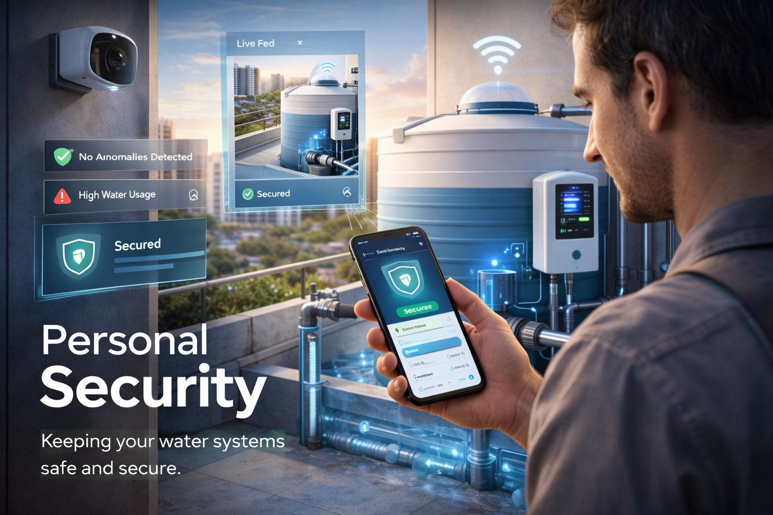 Person holding a phone with SOS / safety tracking interface — or a wearable safety device